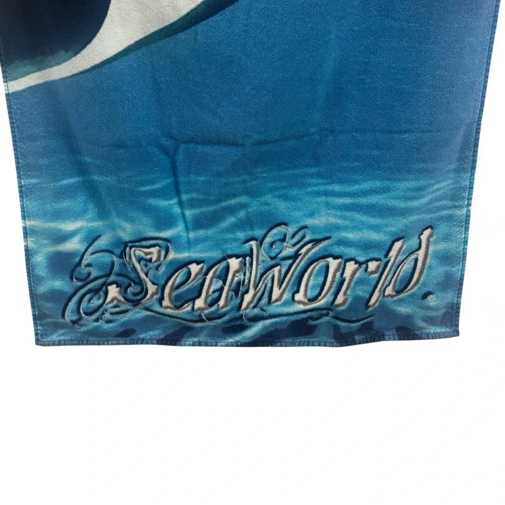 Vintage SeaWorld Shamu Orca Whale Beach Towel Blue 100% Cotton Made in Brazil